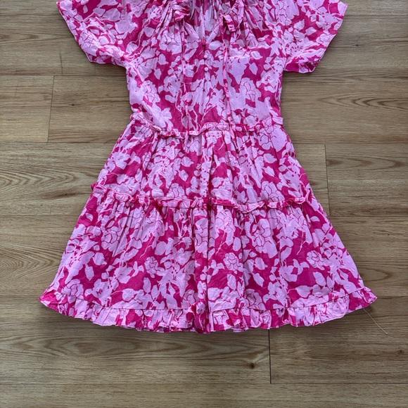 Tuckernuck Hyacinth House Pink Floral Thea Mini Dress XXS Tiered Ruffle Hem - Picture 7 of 8